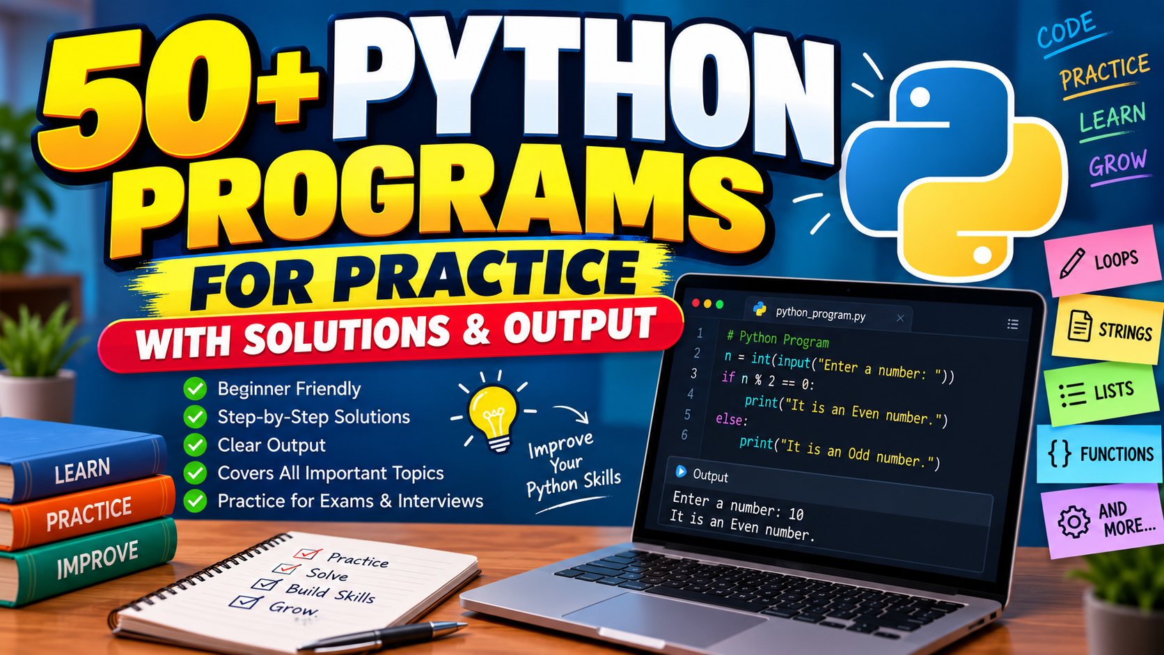 50+ Python programs for practice with solutions and output
