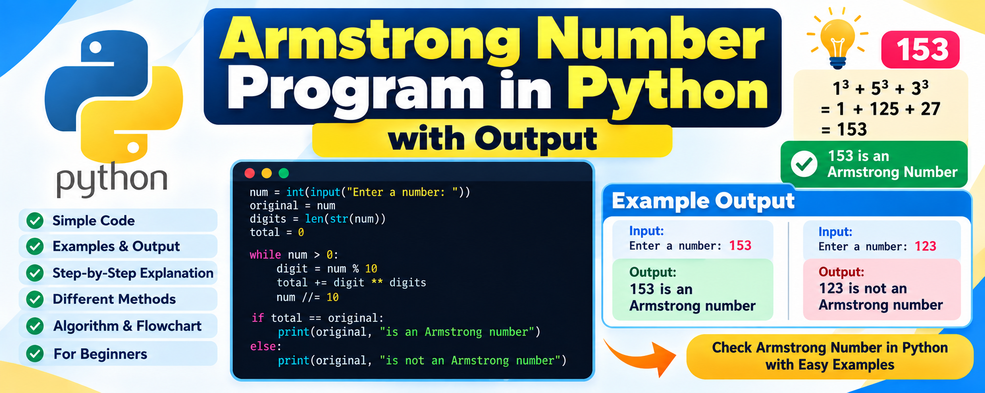 Armstrong Number Program in Python with code and output